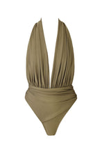 Load image into Gallery viewer, Ruched Neckline Swimsuit - Greenish Brown