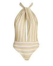 Load image into Gallery viewer, Front Tie One Piece - Banoffee Stripes