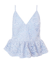 Load image into Gallery viewer, Peplum Top - Blue Floral Lace