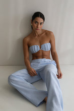 Load image into Gallery viewer, Straight Low waistband Detail Tailoring Pants Bottom - Light Blue Linen