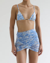 Load image into Gallery viewer, Ruched Mini Pareo Bottom - Blue Floral Tulle