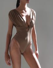 Load image into Gallery viewer, Draped Cut-Out One Piece - Brown Crepe