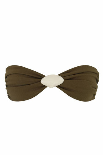 Shell Straight Bikini Top - Greenish Brown Crepe