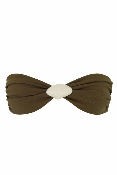 Shell Straight Bikini Top - Greenish Brown Crepe