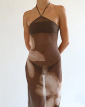 Load image into Gallery viewer, Halter Cover Up - Brown Floral Placement Tulle