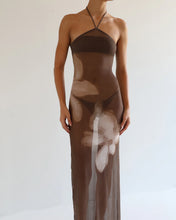 Load image into Gallery viewer, Halter Cover Up - Brown Floral Placement Tulle
