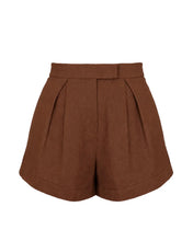Load image into Gallery viewer, Pleated Shorts Bottom - Earth Brown Linen