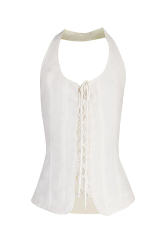 Halter with Bias-Cut Panels Vest Top - Off-white Linen