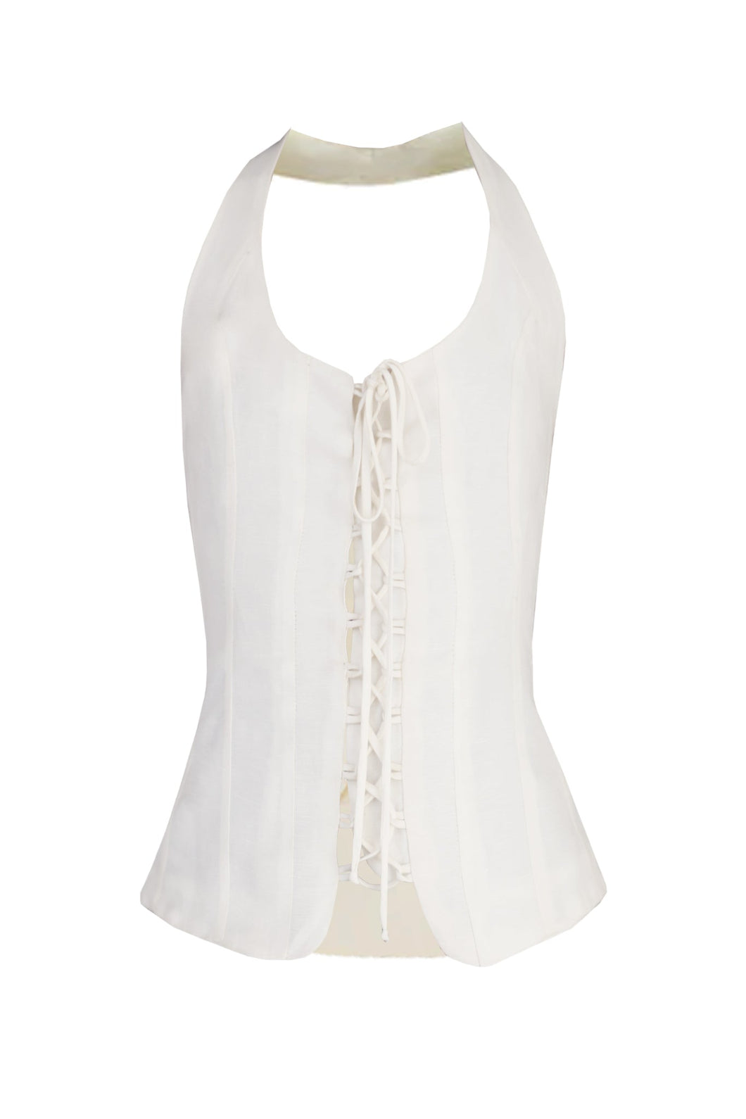 Halter with Bias-Cut Panels Vest Top - Off-white Linen