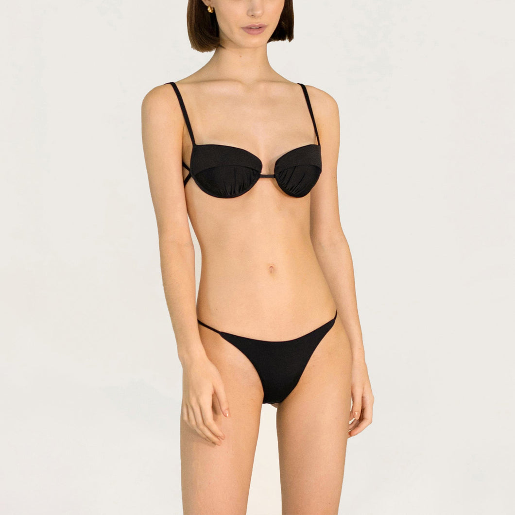 Shirred Pala Bias Bikini Top - Black