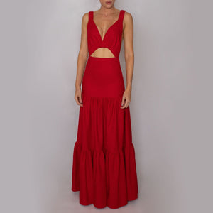 Vestido Franzido Frontal - Linho Vermelho