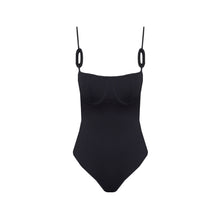 Load image into Gallery viewer, Ring Half Cup Swimsuit - Ribbed Black