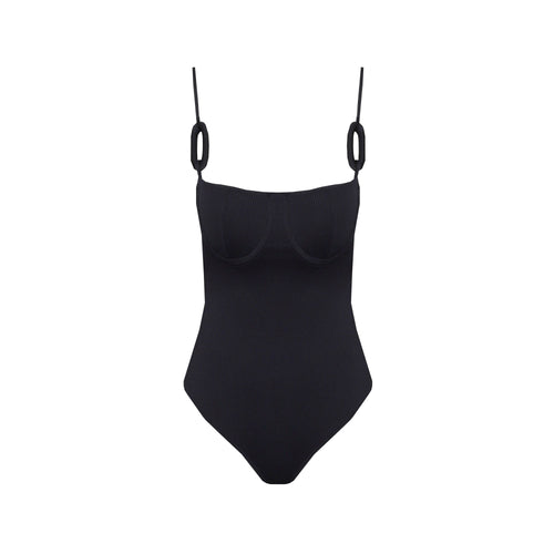 Ring Half Cup Swimsuit - Ribbed Black