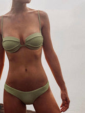 Load image into Gallery viewer, Robust Bias Fixed Strap Bikini Top - Green Texture