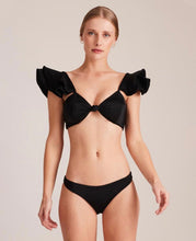 Load image into Gallery viewer, Ruffled Front Knot Bikini Top - Black