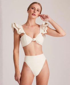 Ruffled Front Knot Bikini Top - Off-White