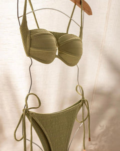 Robust Bias Fixed Strap Bikini Top - Green Texture