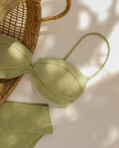 Robust Bias Fixed Strap Bikini Top - Green Texture