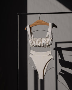 Ruched Straight Bikini Top - Off-White