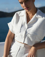 Load image into Gallery viewer, Drop Detail Pocket Tailoring Shirt Top - Off-White Linen