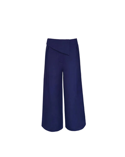 Low Pleated Pantaloons Bottom - Navy Blue Linen