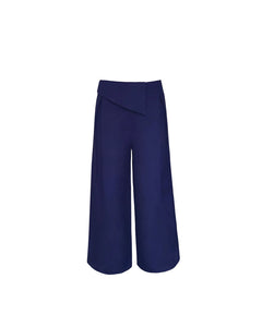 Pantalona Baixa Pregas - Linho Azul Marinho