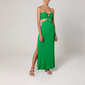 Vestido Franzido Fendas Viés - Emerald Green