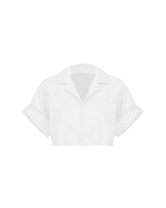 Drop Sleeve Tailoring Short Shirt Top - Off-White Linen