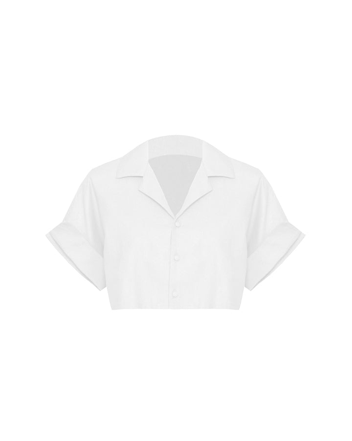 Drop Sleeve Tailoring Short Shirt Top - Off-White Linen