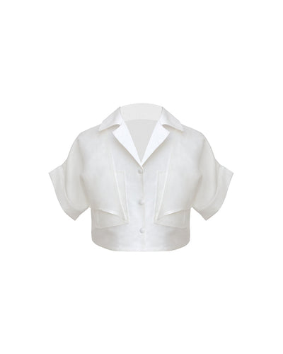 Drop Detail Pocket Tailoring Shirt Top - Off-White Linen