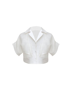 Drop Detail Pocket Tailoring Shirt Top - Off-White Linen