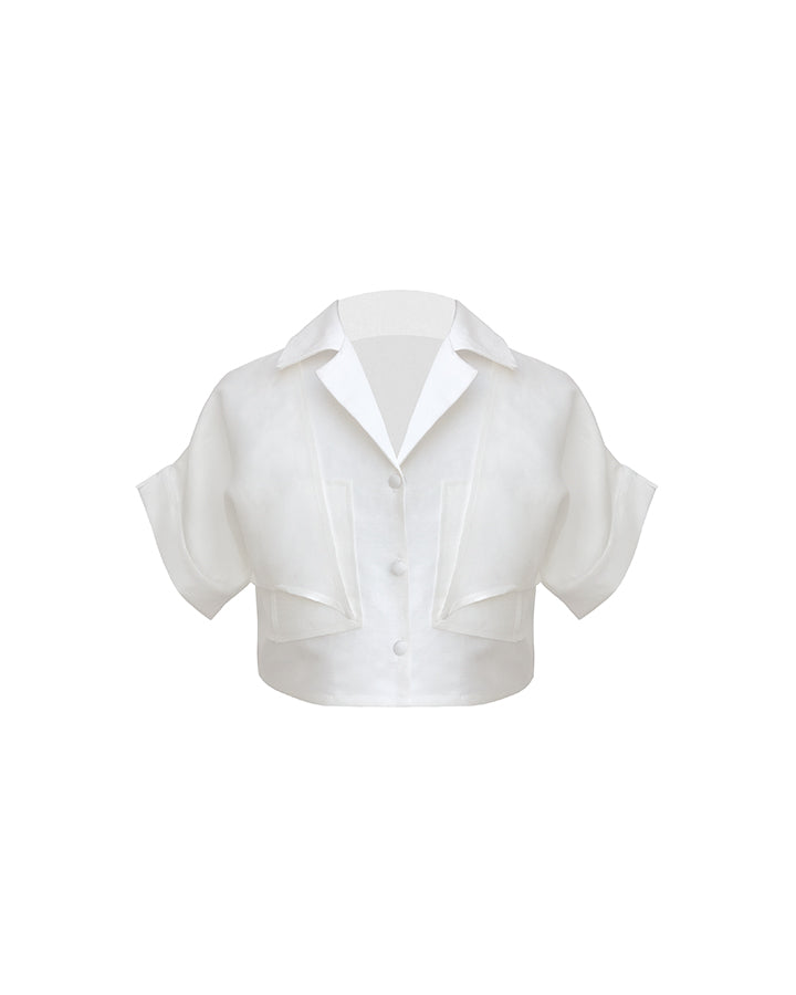 Drop Detail Pocket Tailoring Shirt Top - Off-White Linen