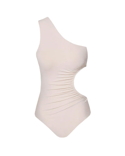 One-Sided Slit Ruched Swimsuit - Off-White