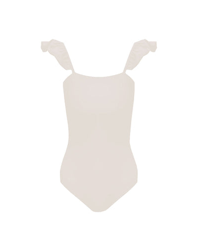 Ruffle Strap Straight Swimsuit - Off-White