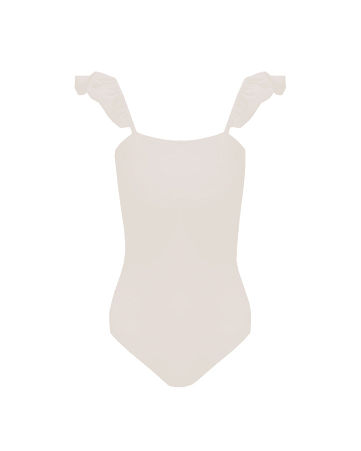 Ruffle Strap Straight Swimsuit - Off-White