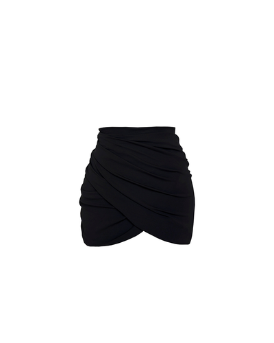 Shirred Short Pareo Bottom - Black