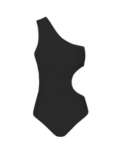 Load image into Gallery viewer, One-Sided Slit Ruched Swimsuit - Black