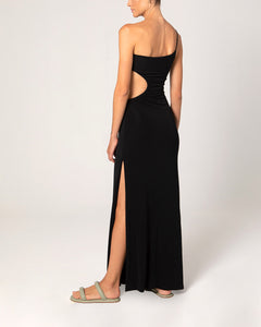 Ruched Slit Dress - Jersey Black