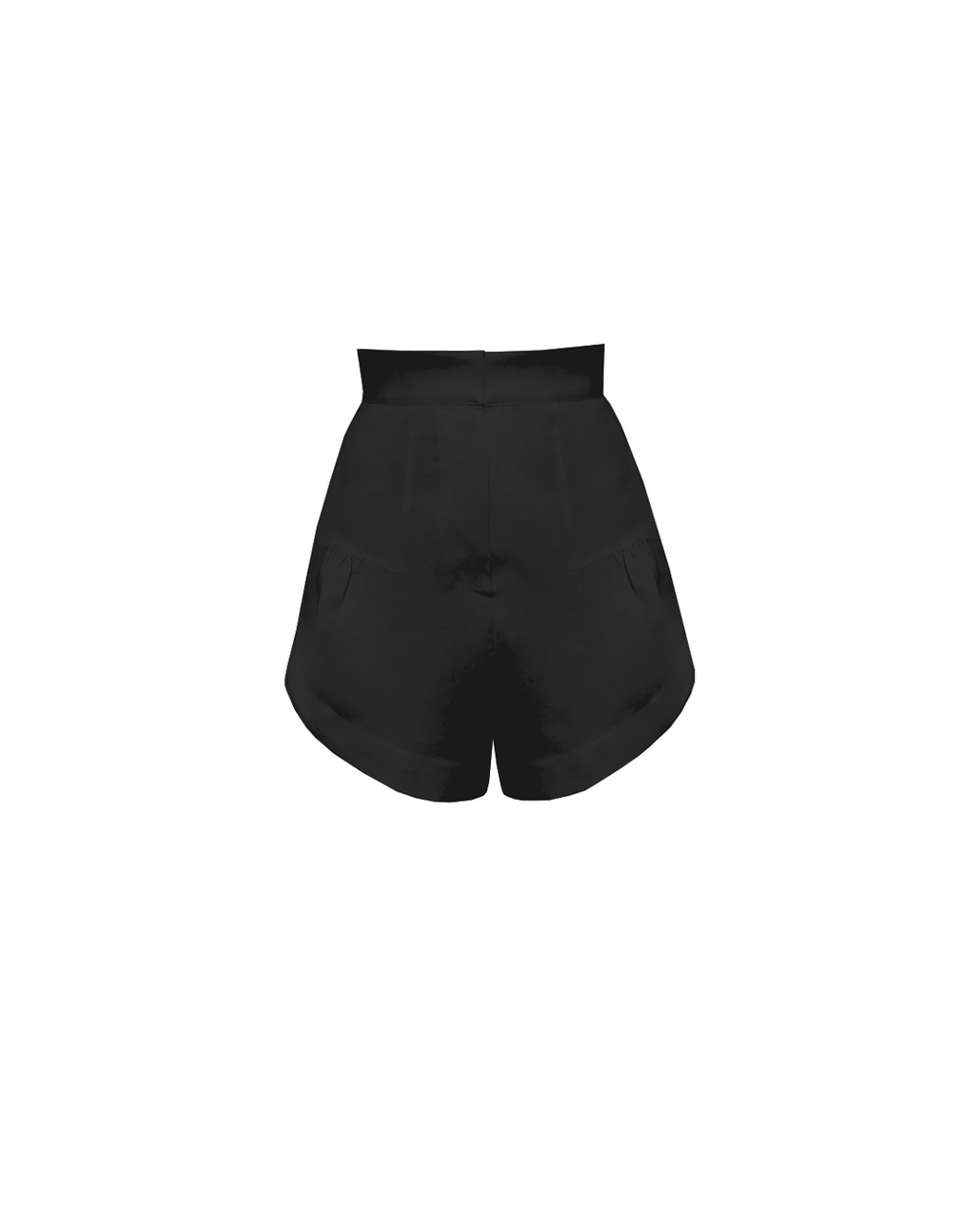 High Waist Ruched Tailoring Short Bottom - Black Linen