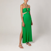 Load image into Gallery viewer, Vestido Franzido Fendas Viés - Emerald Green