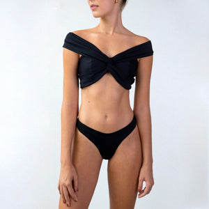Shoulder to Shoulder Cross Bikini Top - Black