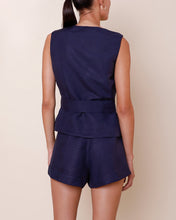 Load image into Gallery viewer, Short Bottom Pleats Detail Waistband Tailoring - Navy Blue Linen