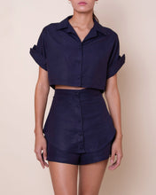 Load image into Gallery viewer, Short Double Buttons Tailoring Bottom - Navy Blue Linen