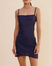 Load image into Gallery viewer, Short Lunar Cutouts Cover-up - Navy Blue Linen