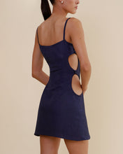 Load image into Gallery viewer, Short Lunar Cutouts Cover-up - Navy Blue Linen