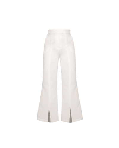 Detail Bar Cut Out Tailoring Pants Bottom - Off-White Linen