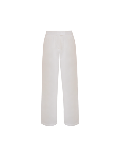 Straight Low Waist Detail Tailoring Pants Bottom - Off-White Linen