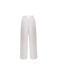 Straight High Waist Detail Tailoring Pants Bottom - Off-White Linen