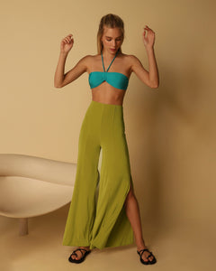 Calça Reta Fendas - Jersey Green