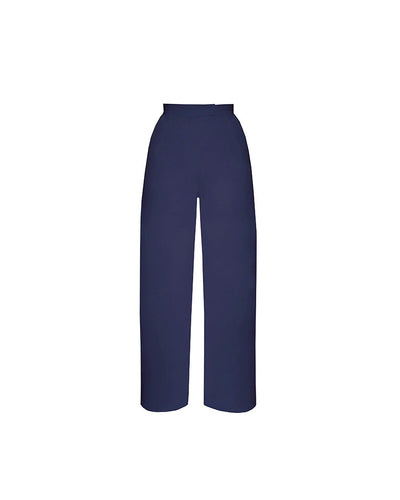 Straight High Waist Detail Tailoring Pants Bottom - Navy Blue Linen